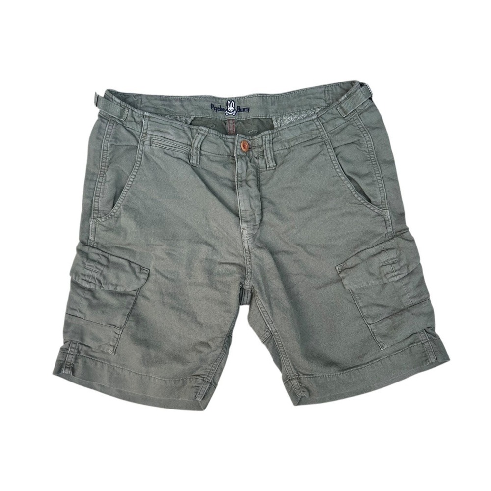 Psycho Bunny Mens Classic Cargo Shorts Olive Green Size 32 Adjustable Waist